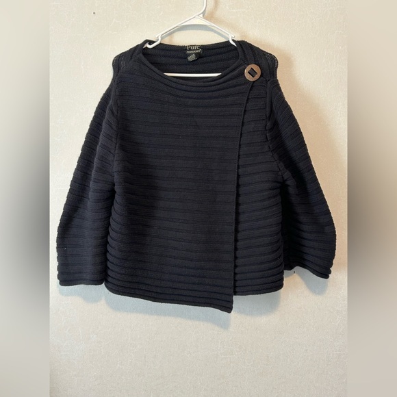 Pure Hand-Knit Sweaters - Pure Hand-knit |  Black Cardigan Sweater with Ribbed Texture | Size Large